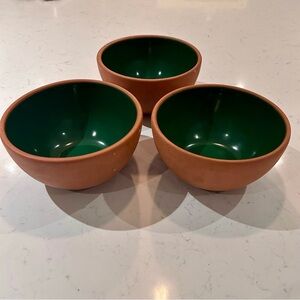 Romertopf Terra Rosa Reco Set of 3 Bowls pottery earthenware vintage green glaze